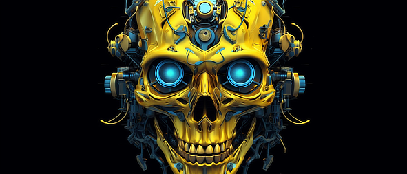 a skull with blue eyes and a black background