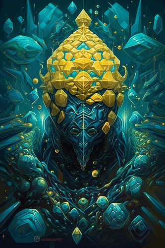 a blue and yellow alien with a yellow face