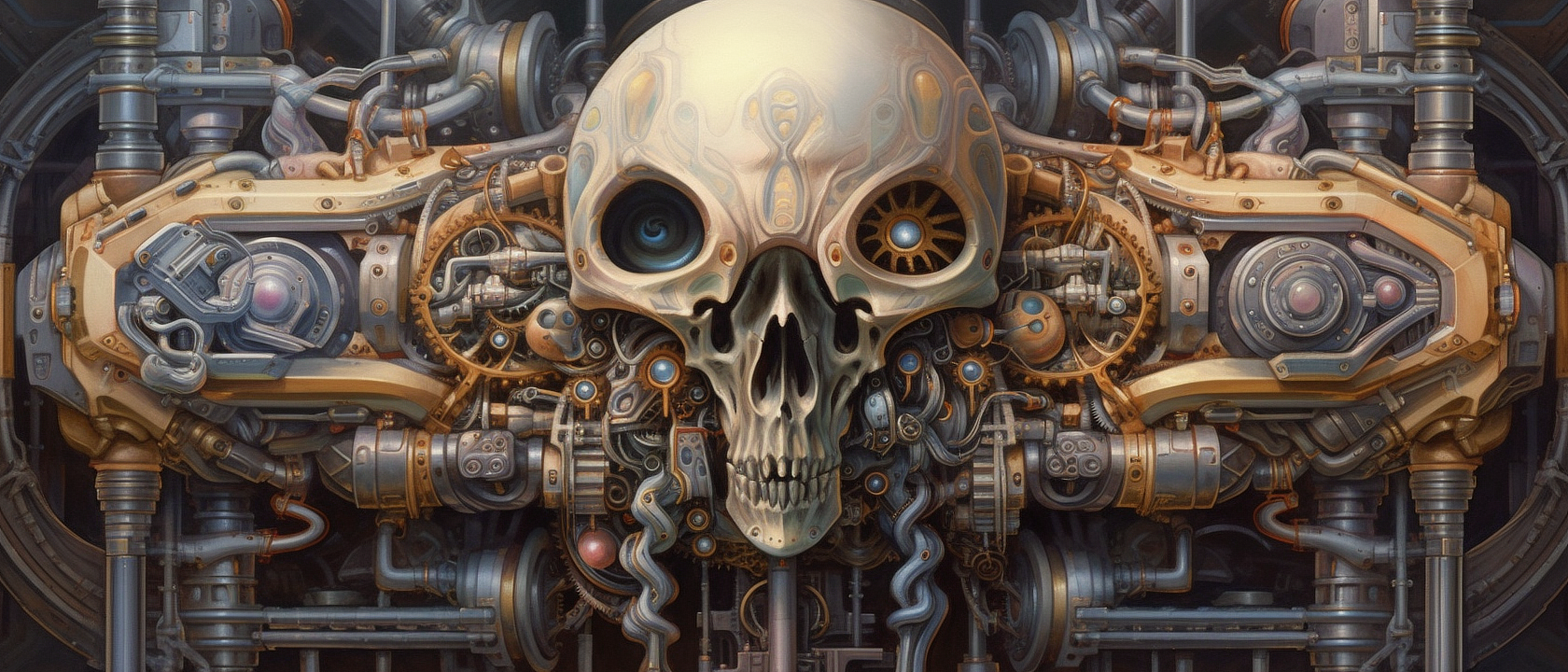 a skull with mechanical parts