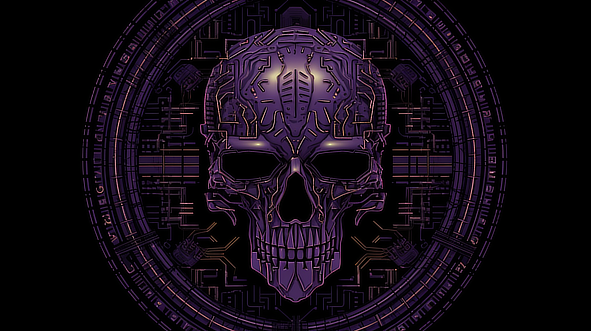 a purple skull with a circular pattern