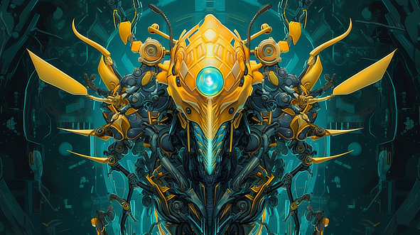 a yellow robot with many arms