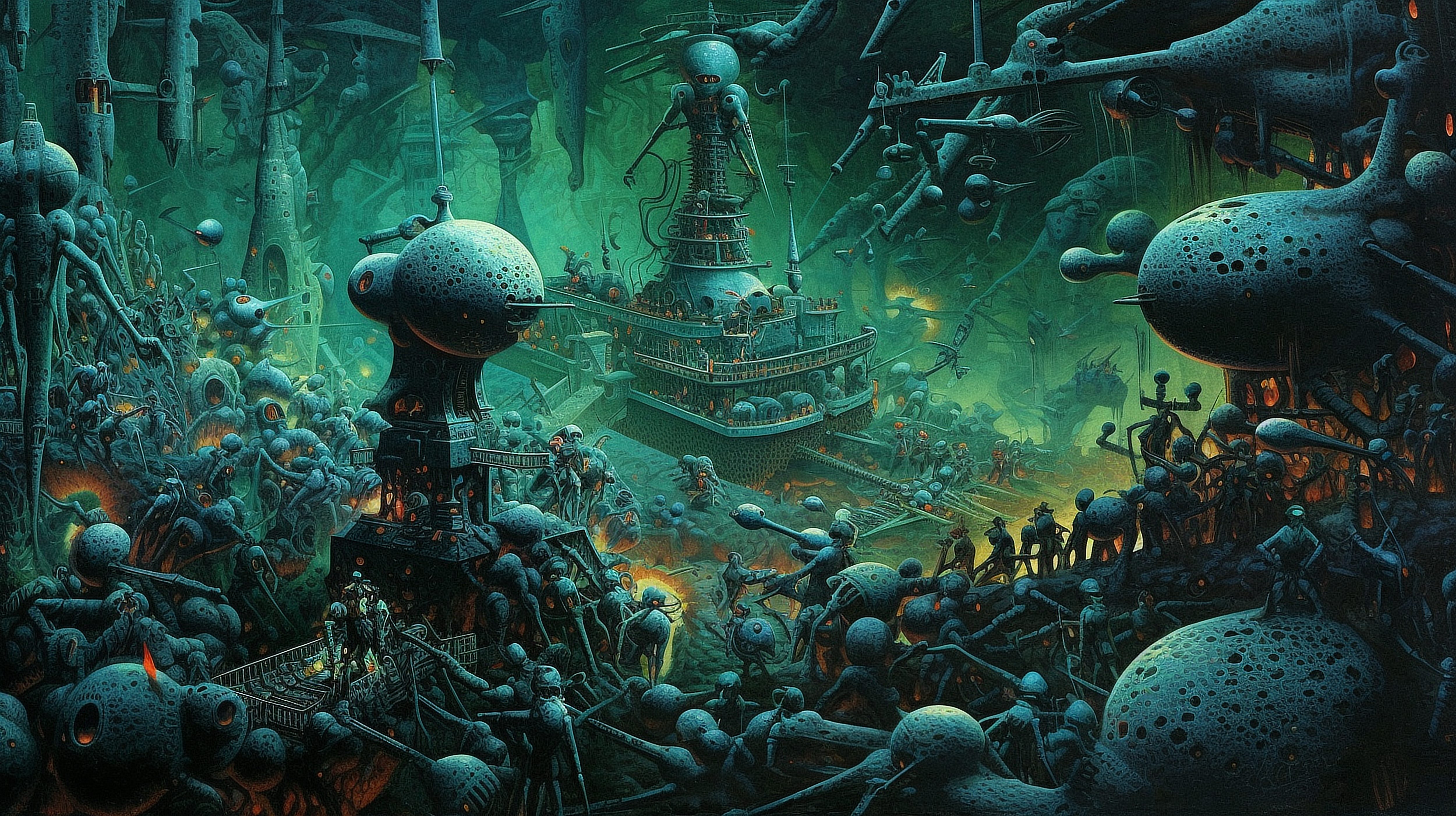 a large group of people standing around a ship