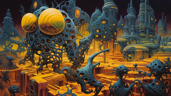 a colorful artwork of a city