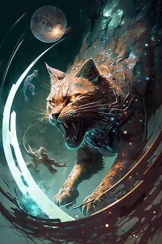 a cat attacking a monster