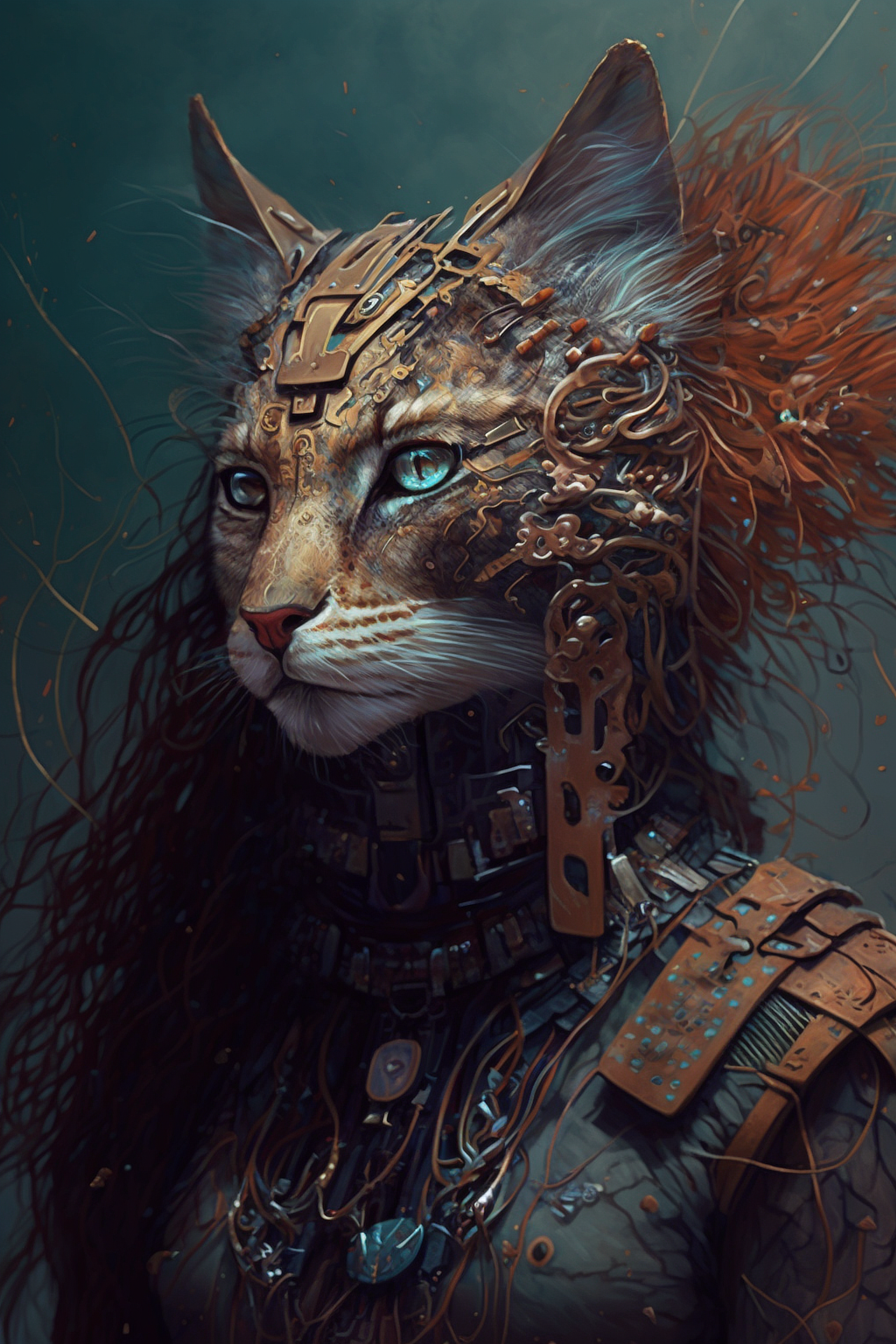 a cat with a metal head piece