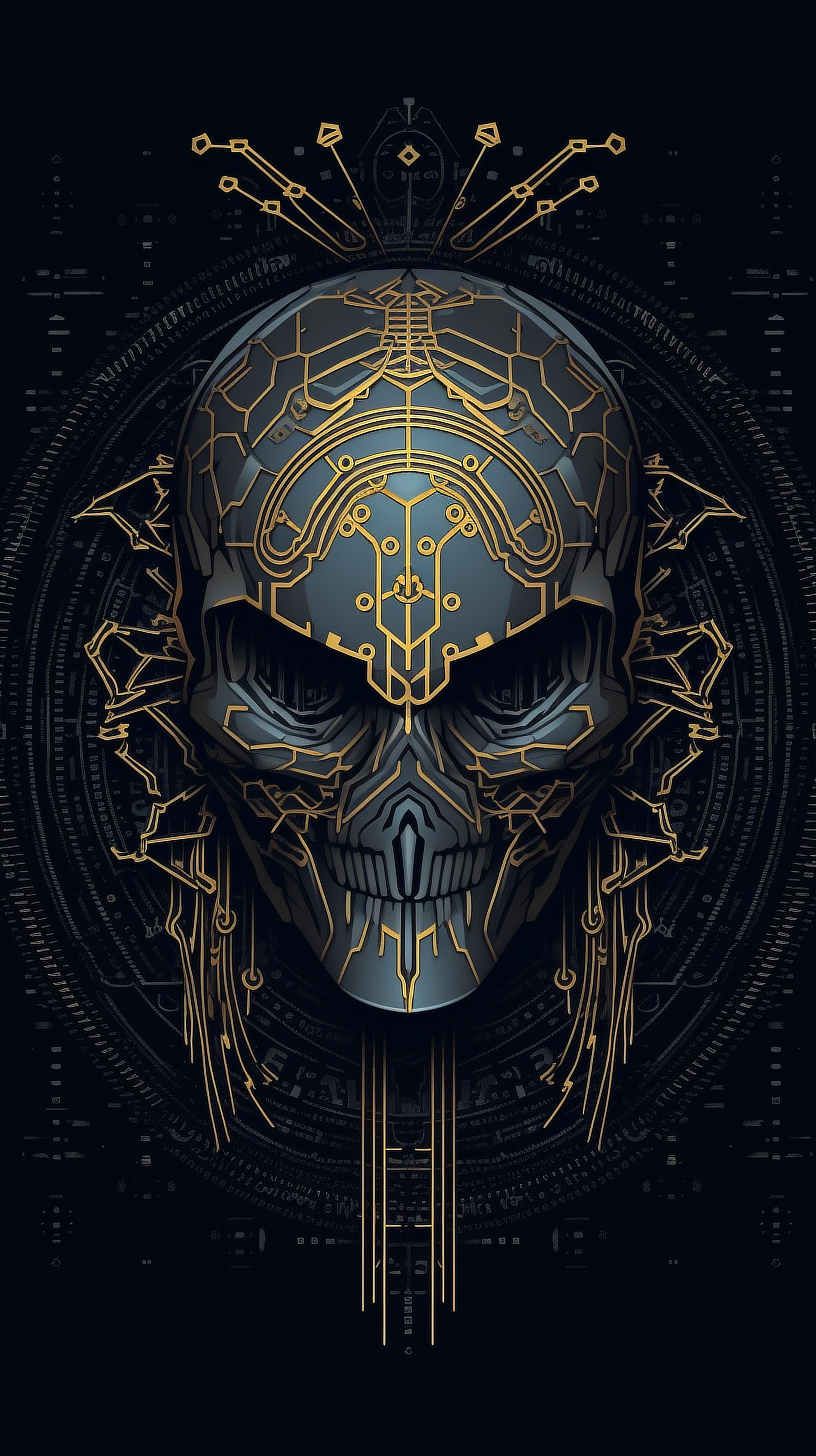 a skull with a gold pattern