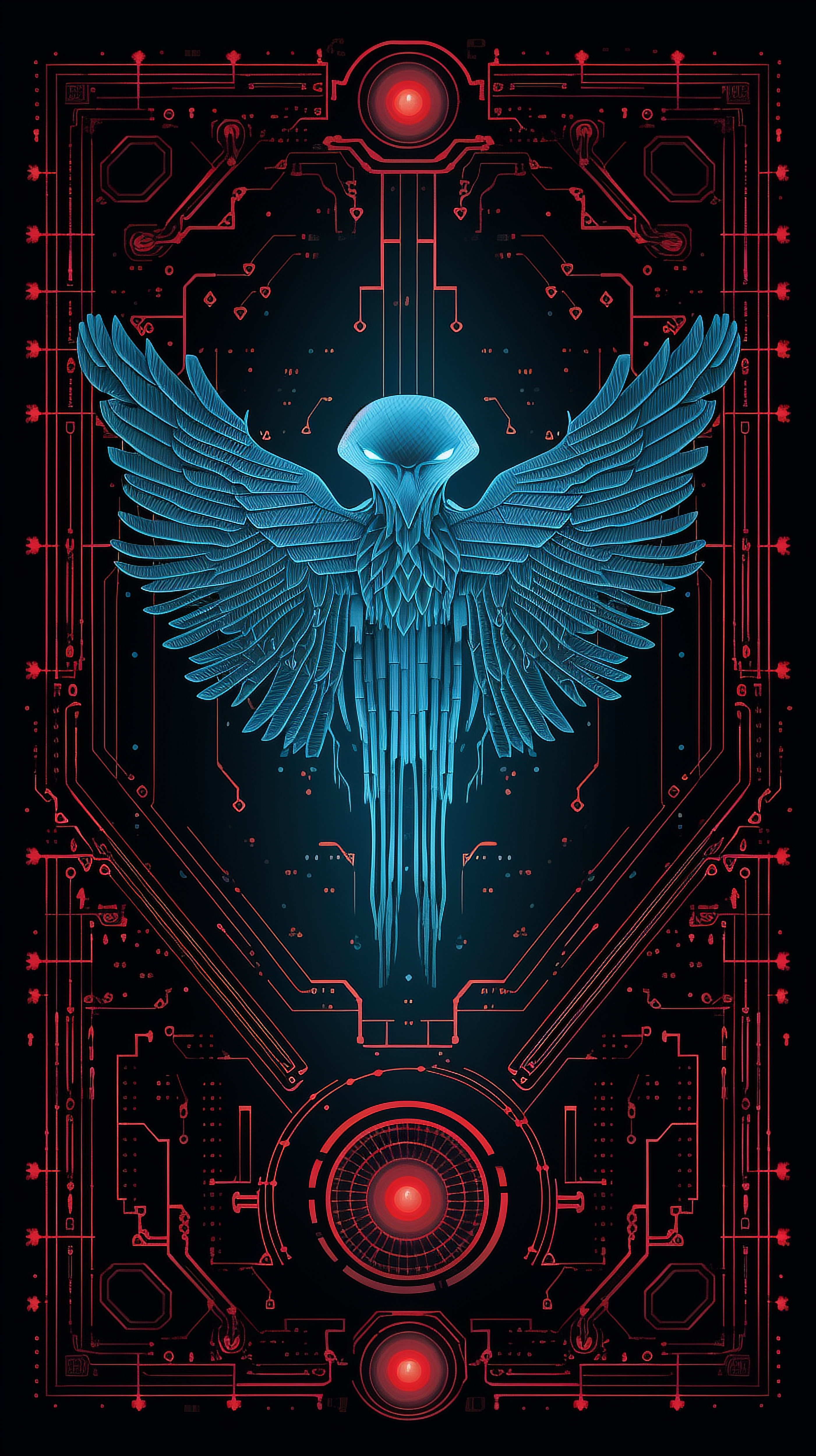 a blue bird with wings and lines on a black background