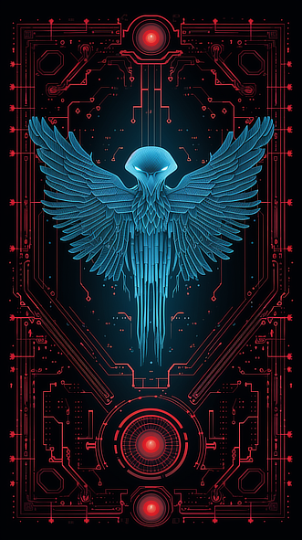 a blue bird with wings and lines on a black background