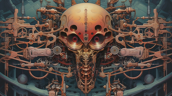 a metal skull with gears and gears