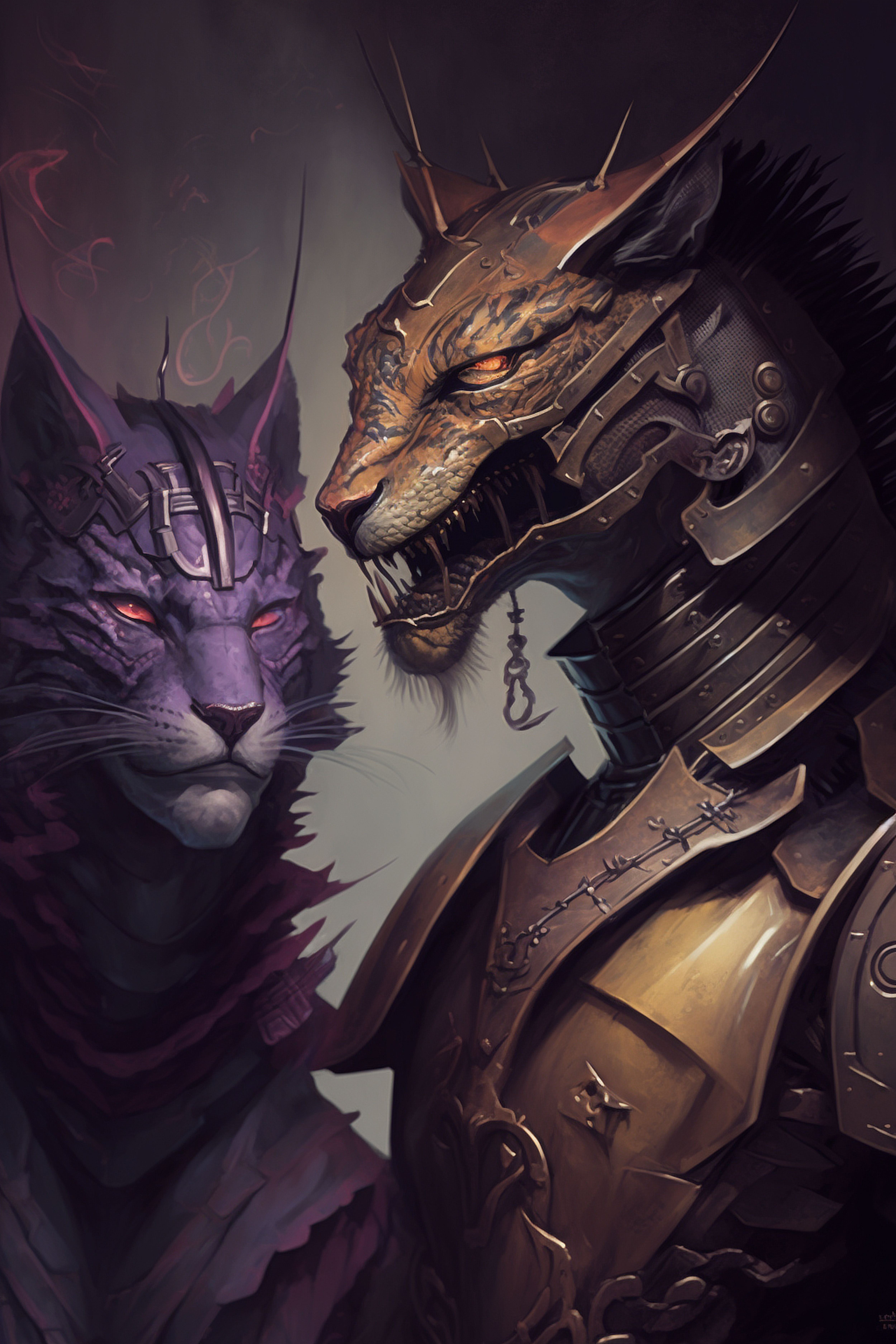 a cat and a lion in armor