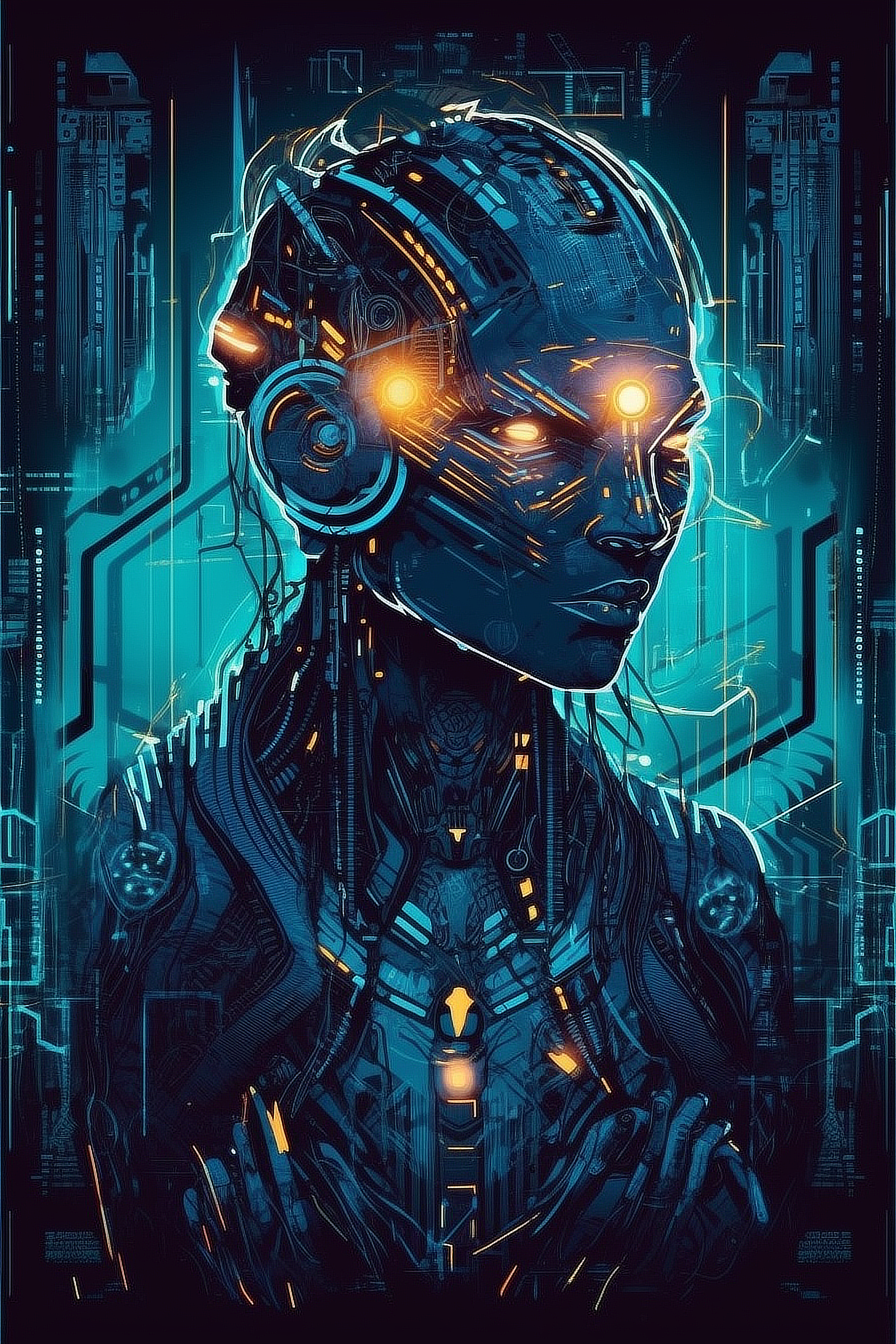 a woman with a robot head