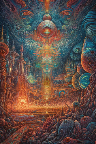 a colorful artwork with many different shapes and colors