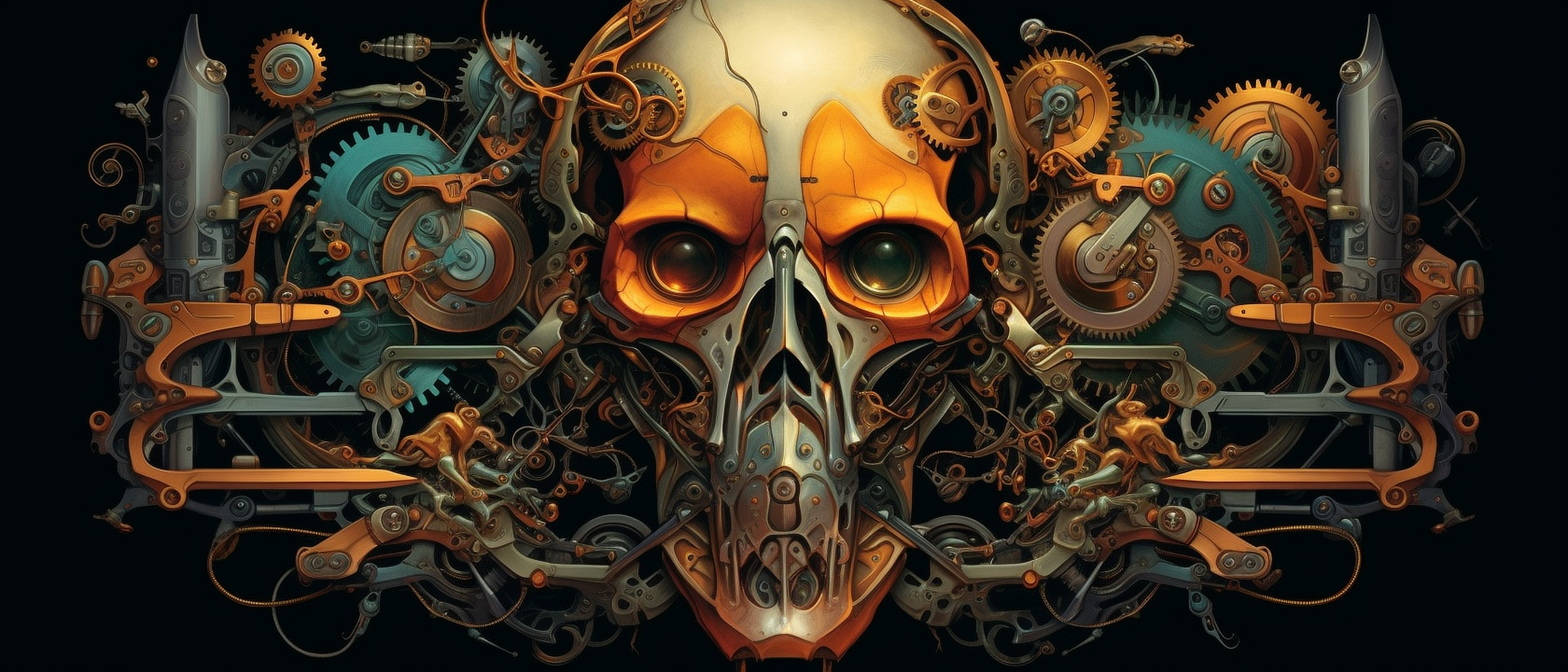 a skull made of metal gears and gears