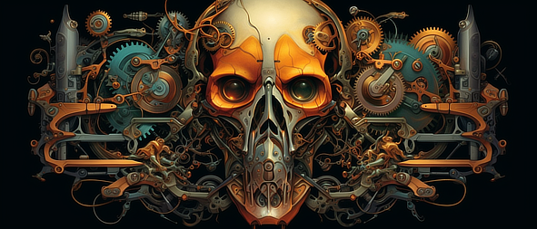 a skull made of metal gears and gears