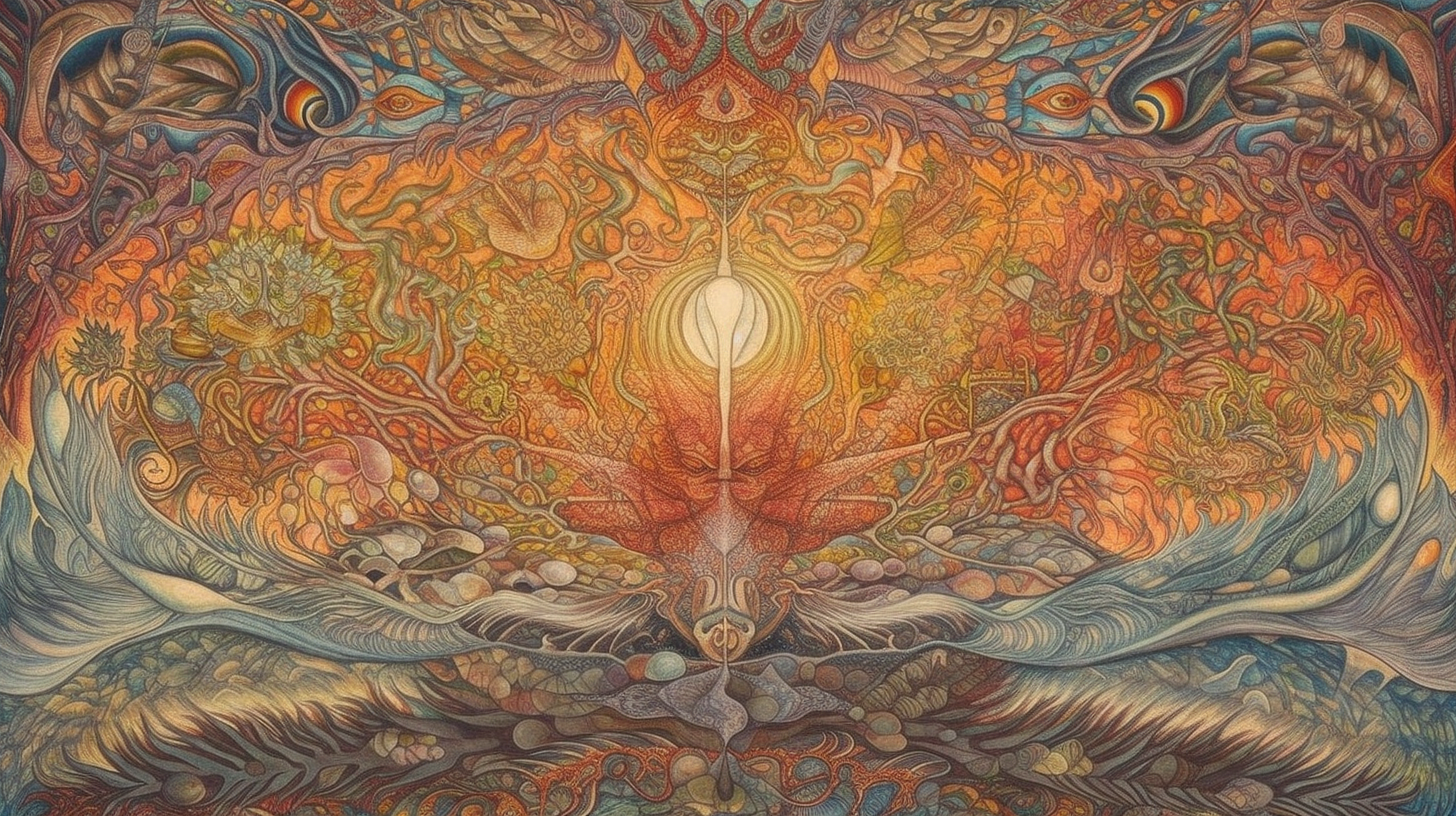 a colorful artwork with a light in the center