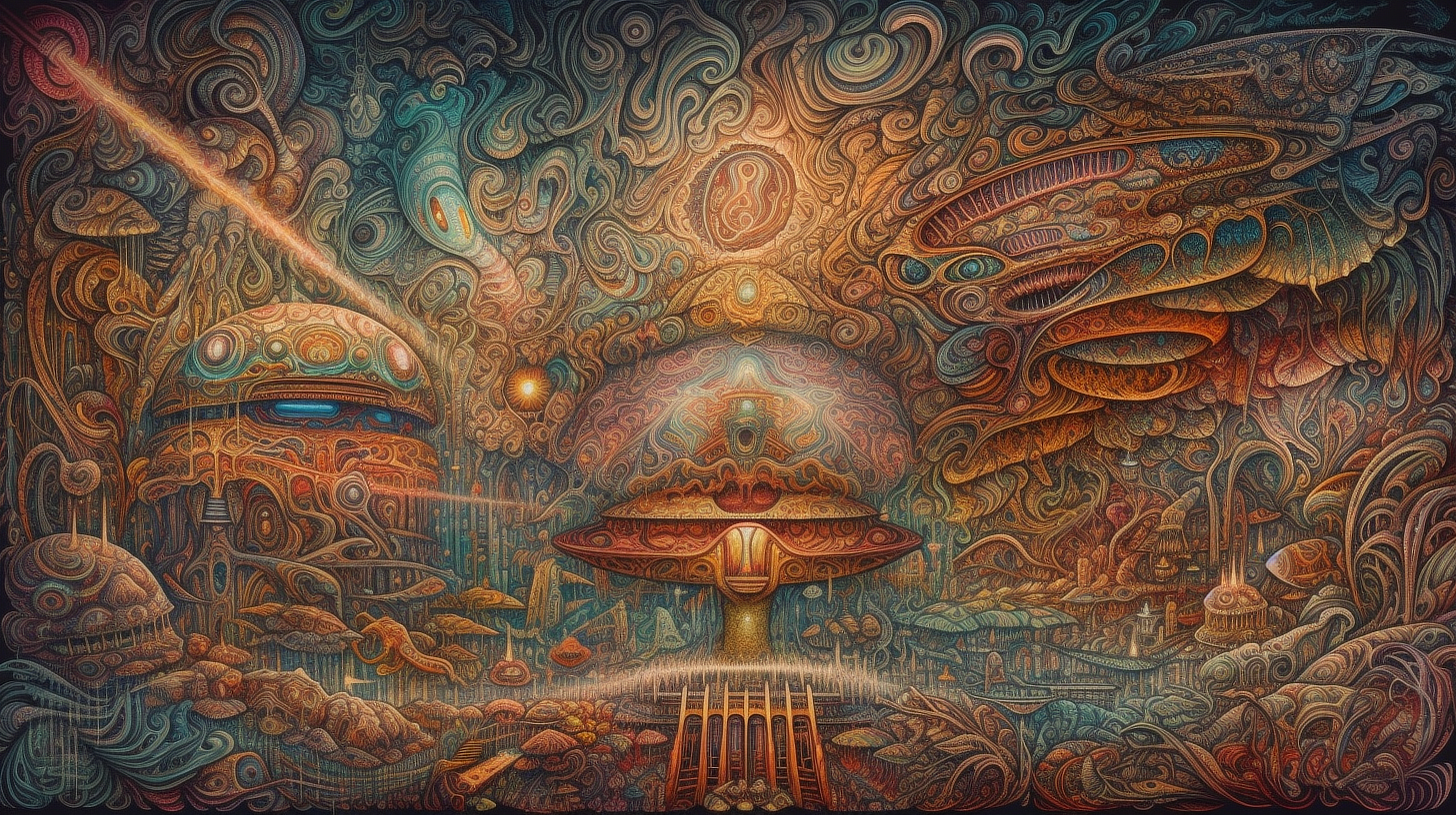 a colorful artwork with many faces