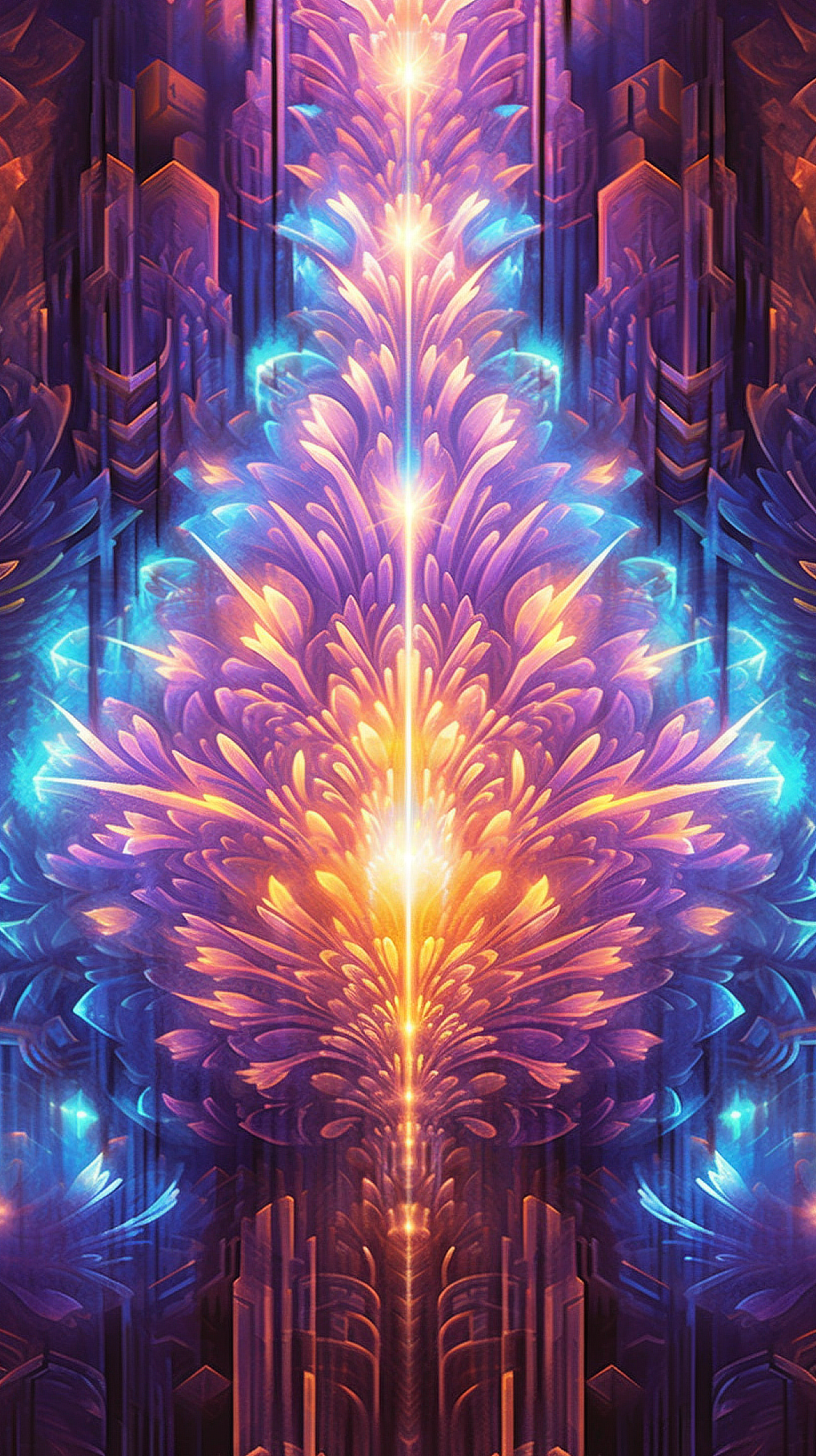 a colorful art with a light shining through it