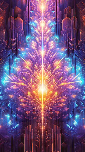 a colorful art with a light shining through it