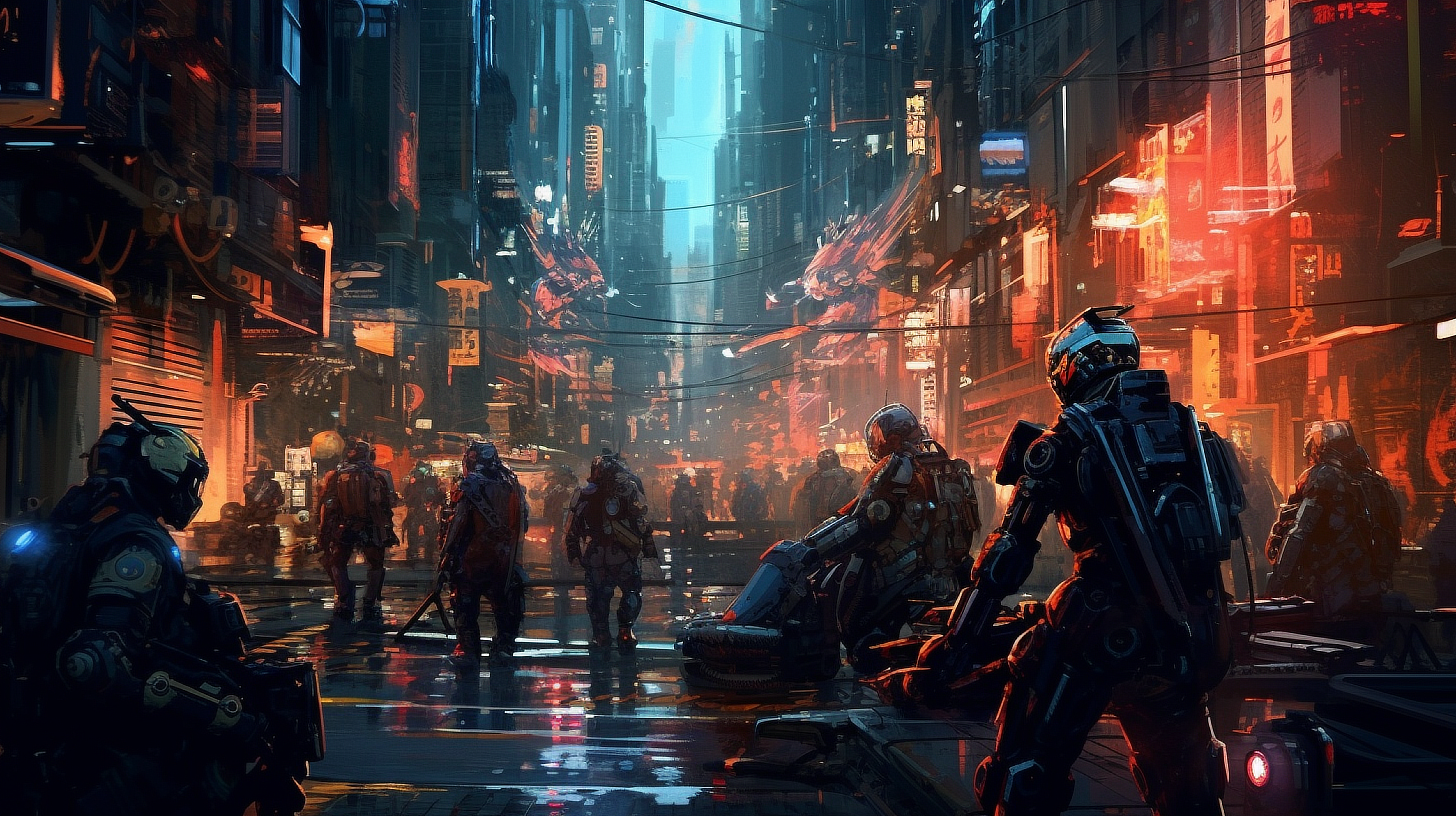 a group of people in a city