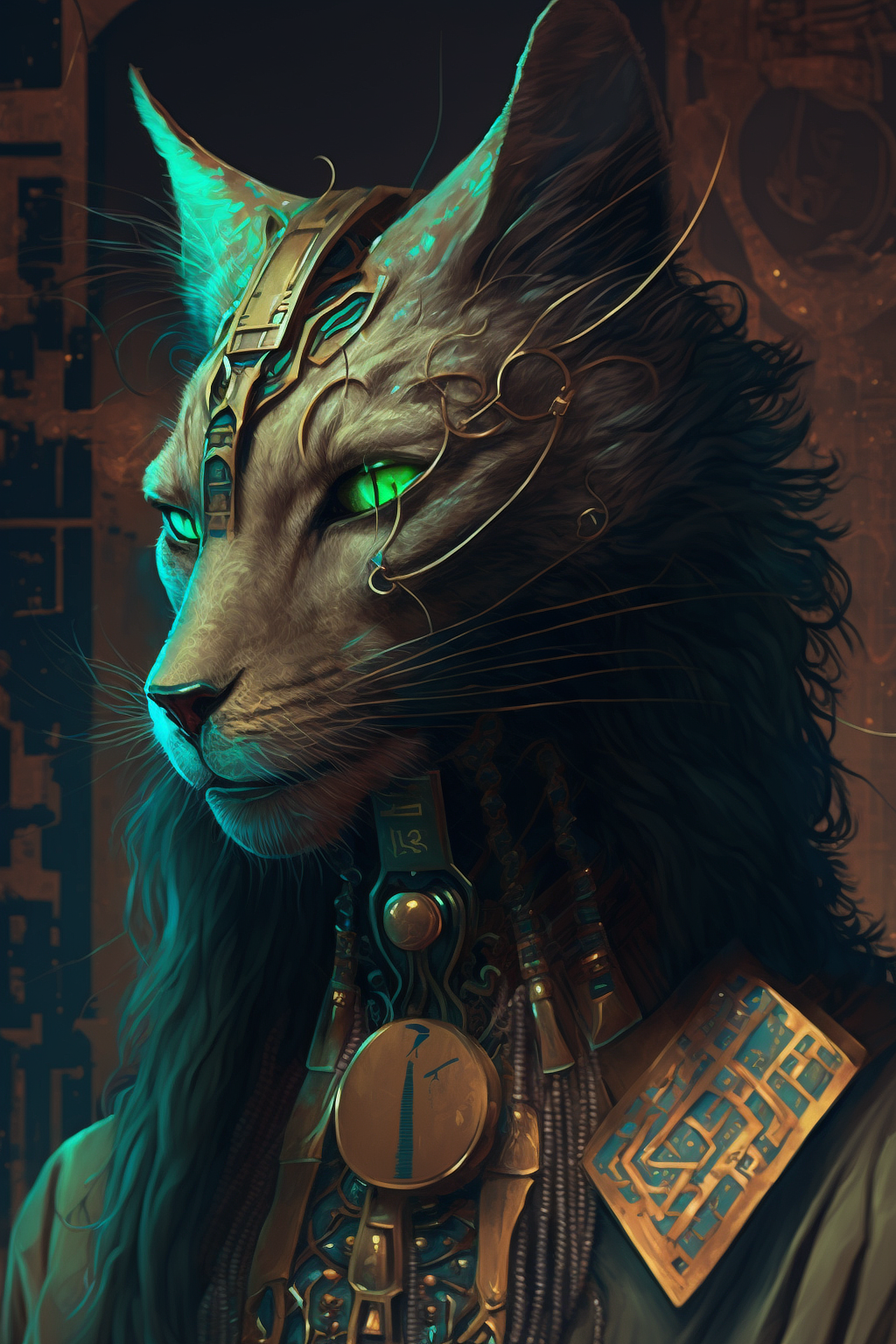 a cat with a metal head piece