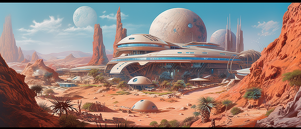 a futuristic building in a desert