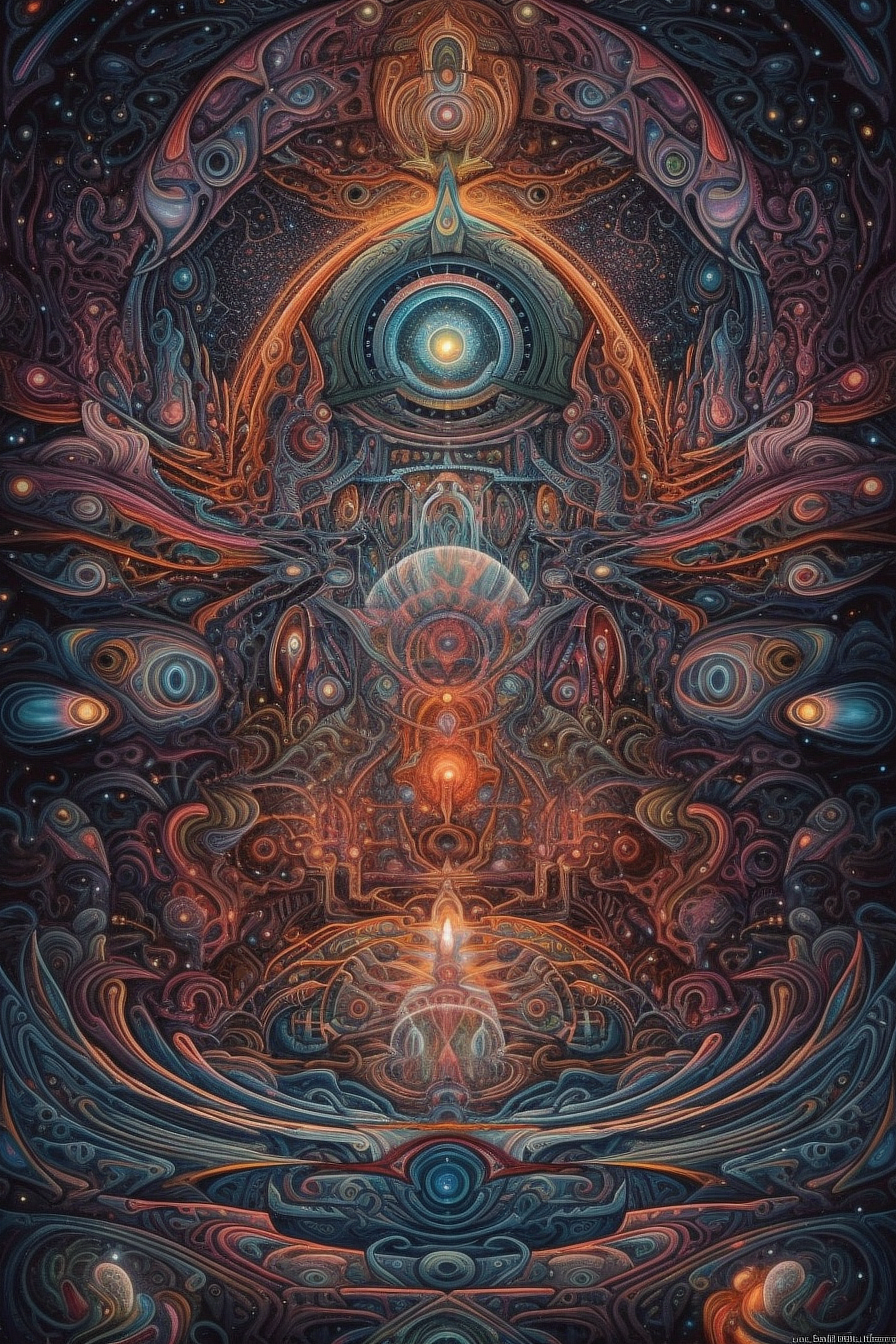 a colorful artwork with a large eye