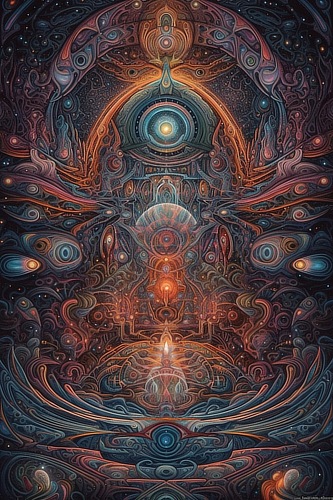 a colorful artwork with a large eye