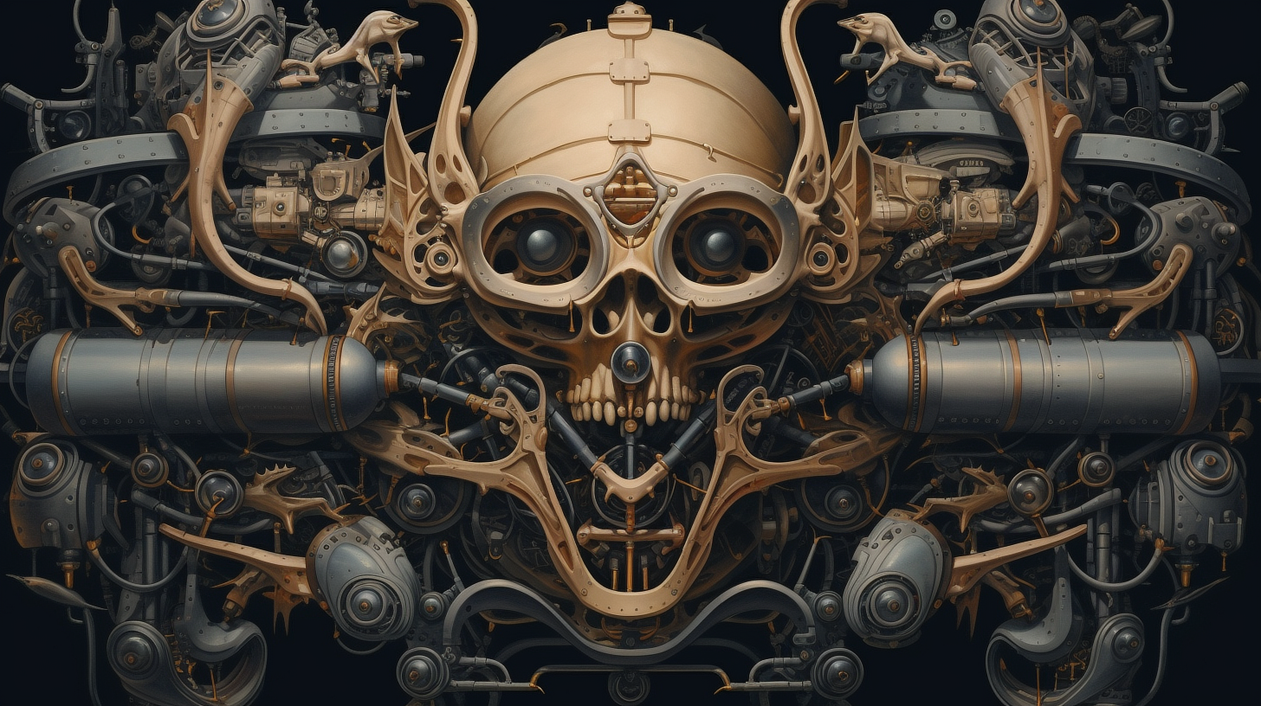 a skull with many metal parts