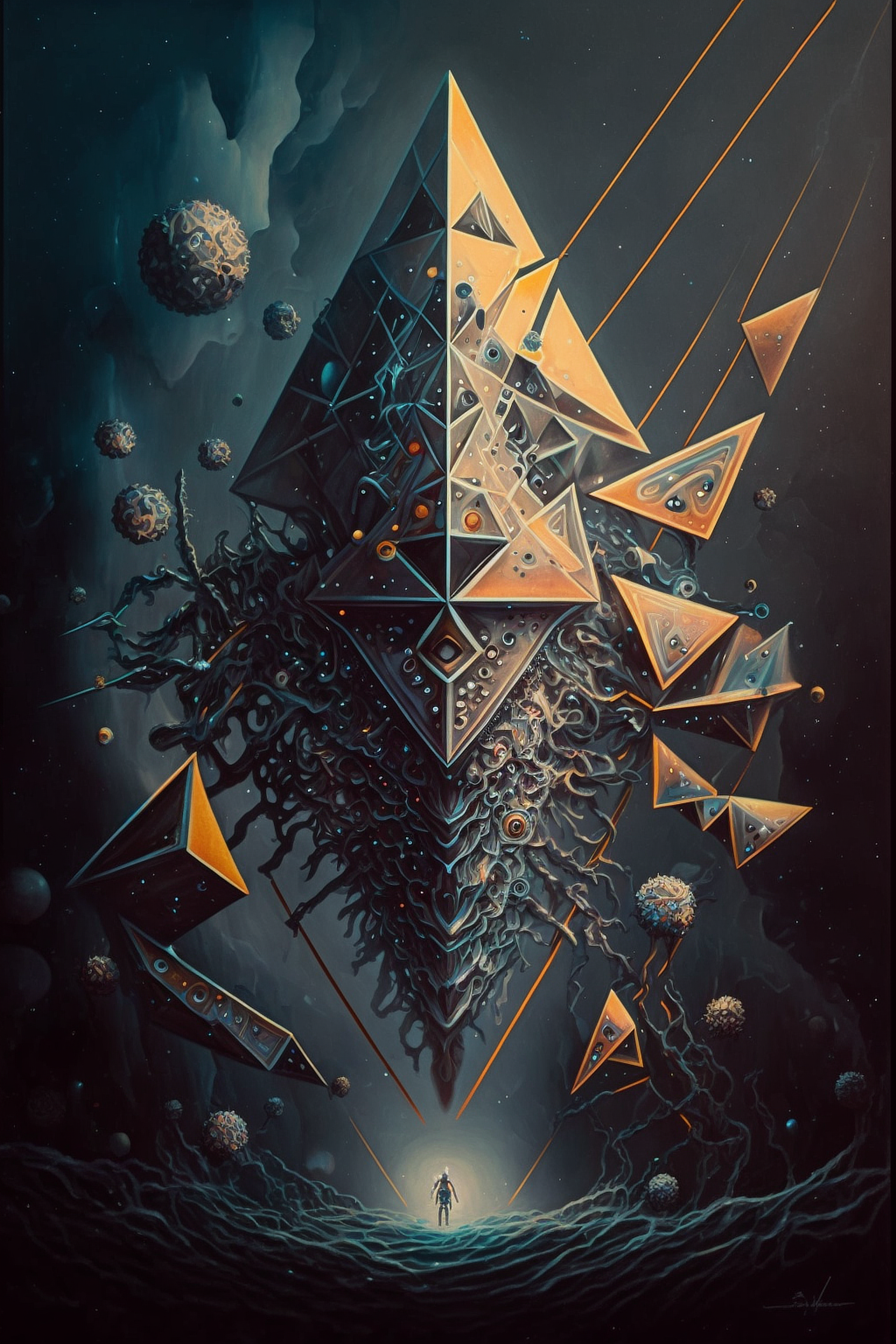 a artwork of a pyramid shaped object with many triangles