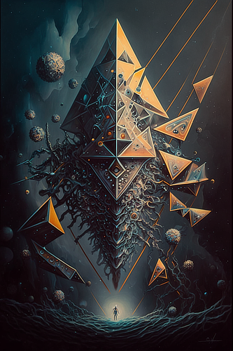 a artwork of a pyramid shaped object with many triangles