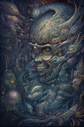 a artwork of a person with a skull