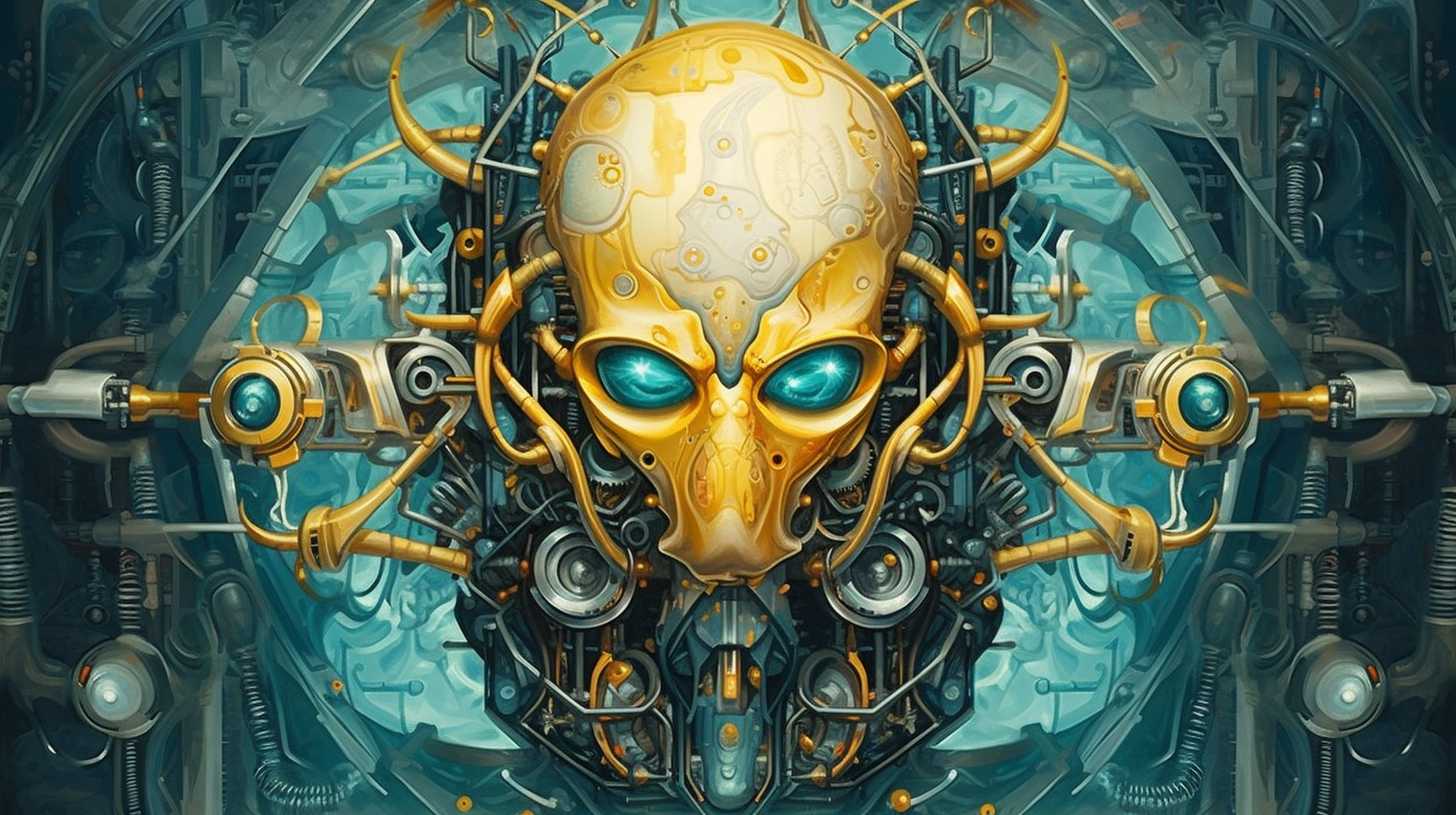 a yellow and blue robot head