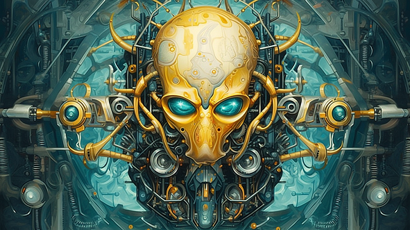 a yellow and blue robot head