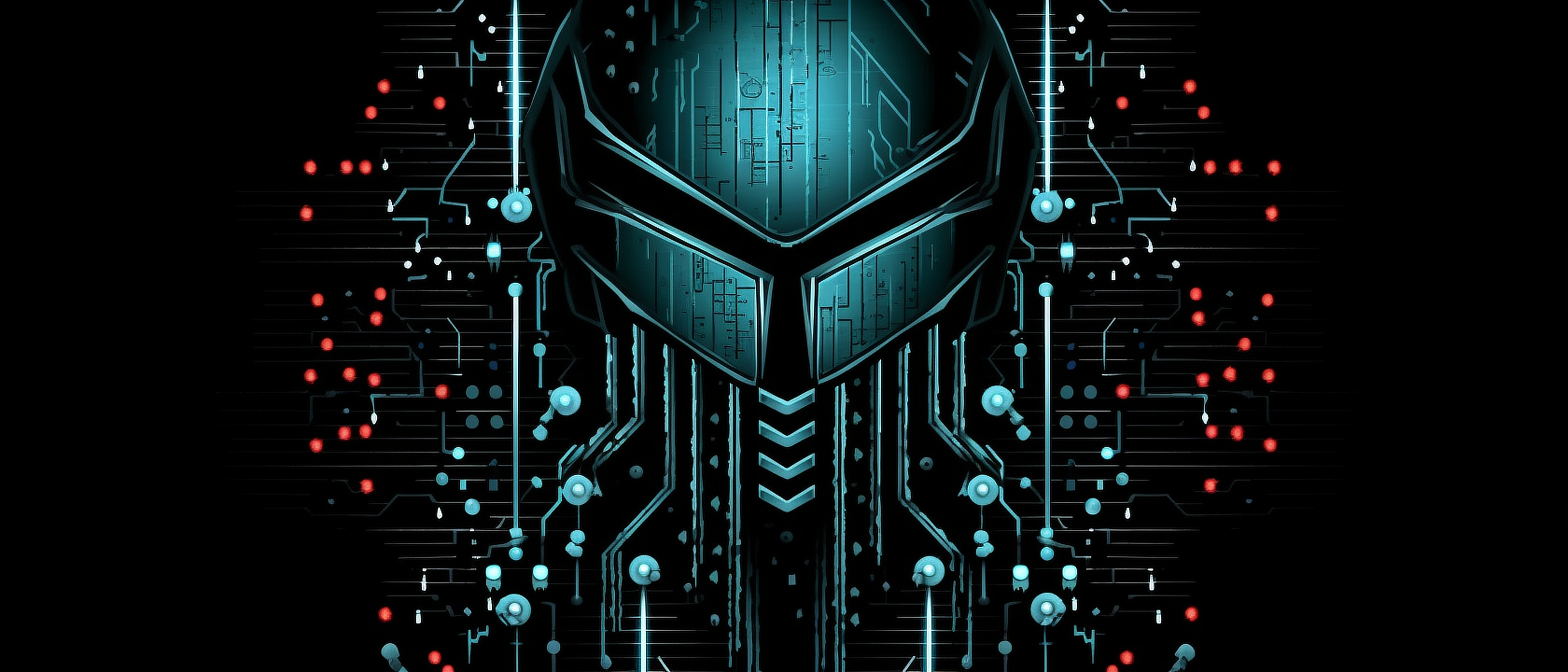 a blue and black mask with lines and dots