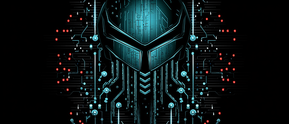 a blue and black mask with lines and dots