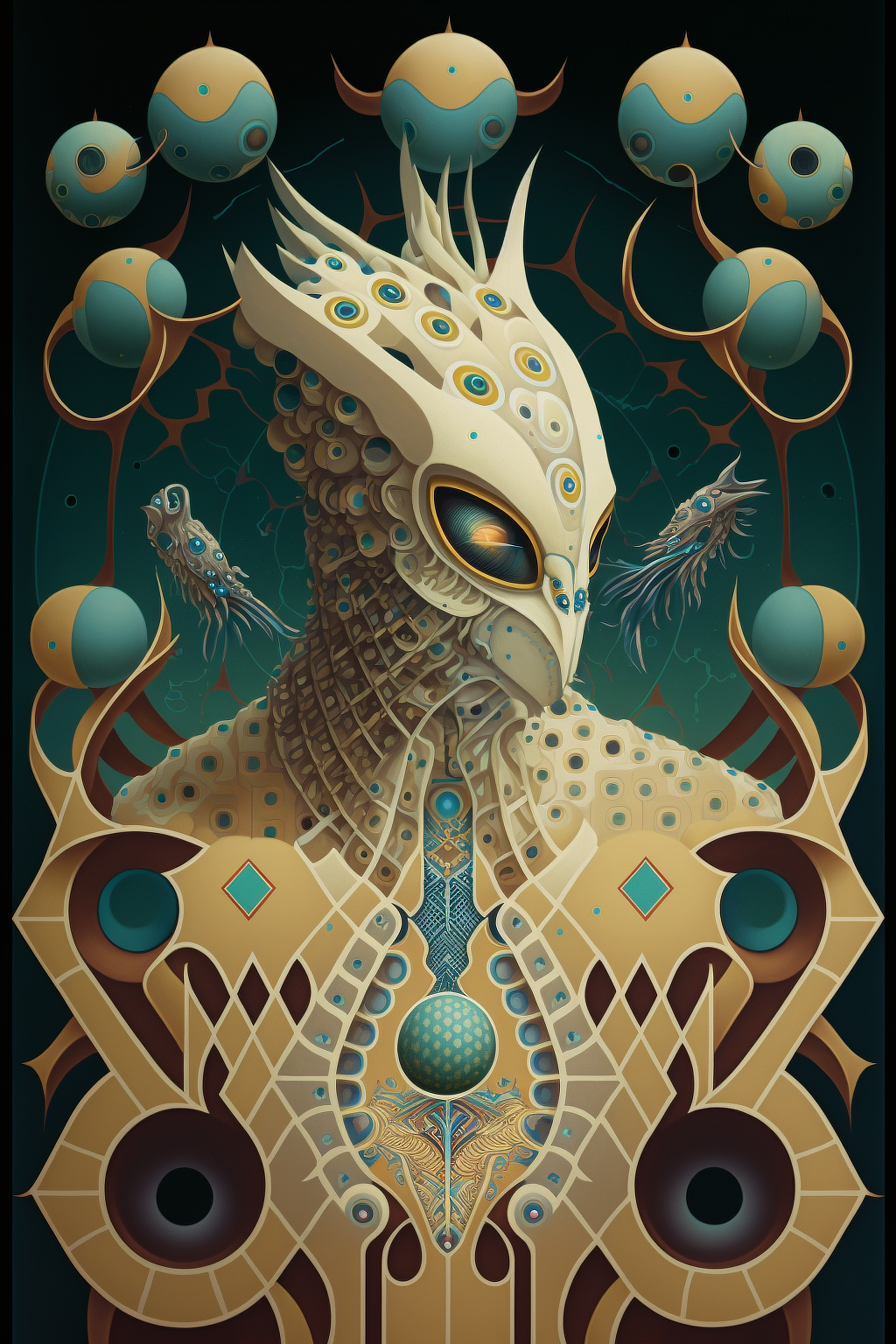 a poster of a person with a bird head