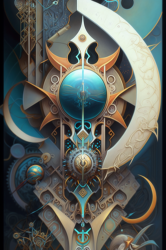 a artwork of a moon and blue circles