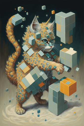 a cat with many squares around it