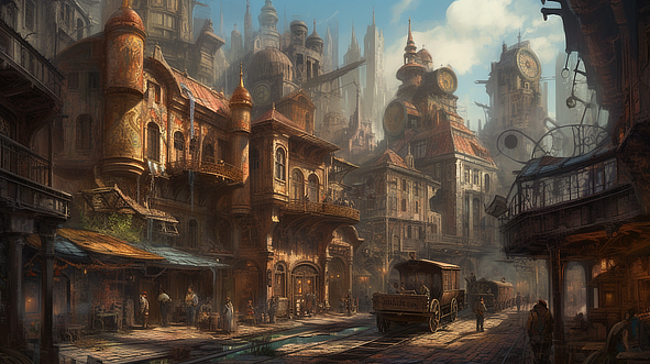 a city street with buildings and people