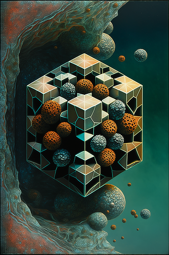 a cube with many different colored balls