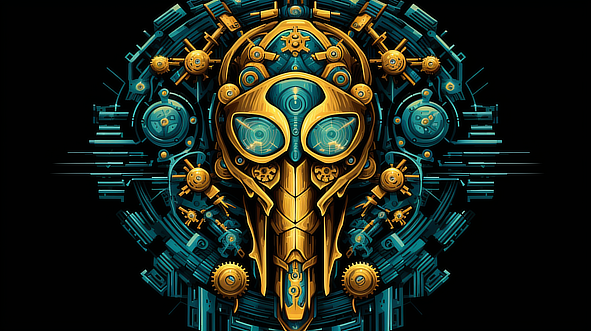 a gold and blue machine