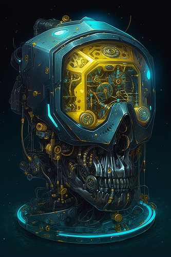 a robot head with a face mask