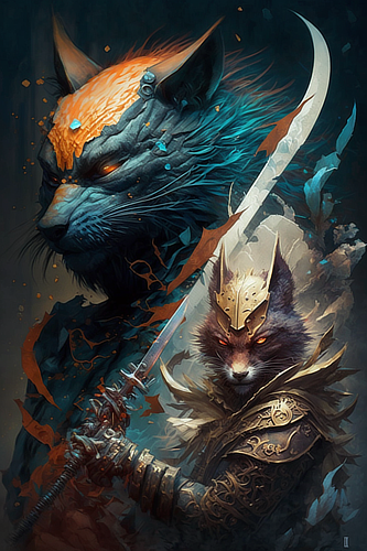 a cat and fox with armor