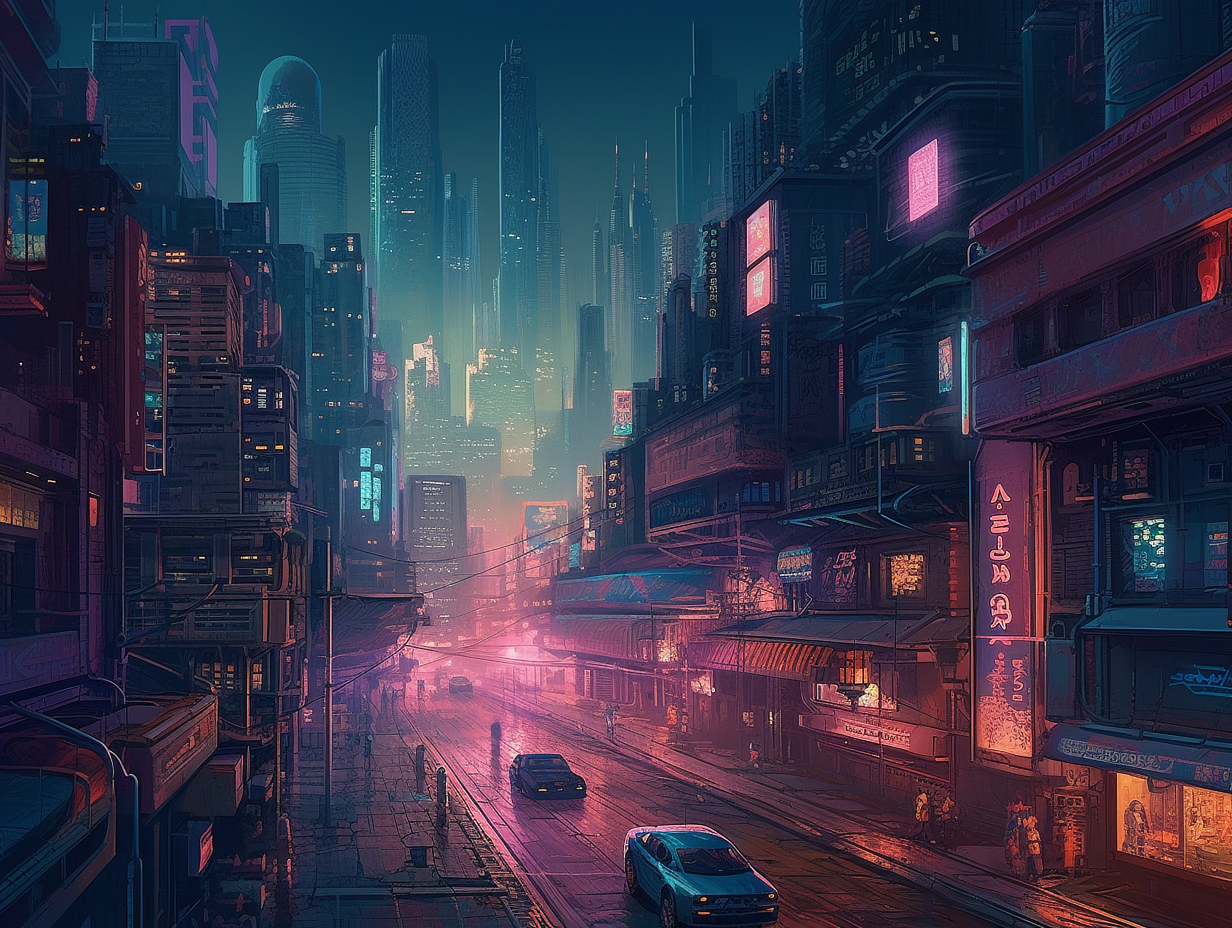 a city street with buildings and cars