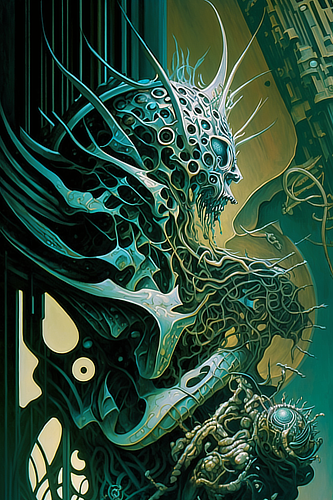 a artwork of a person with a large head