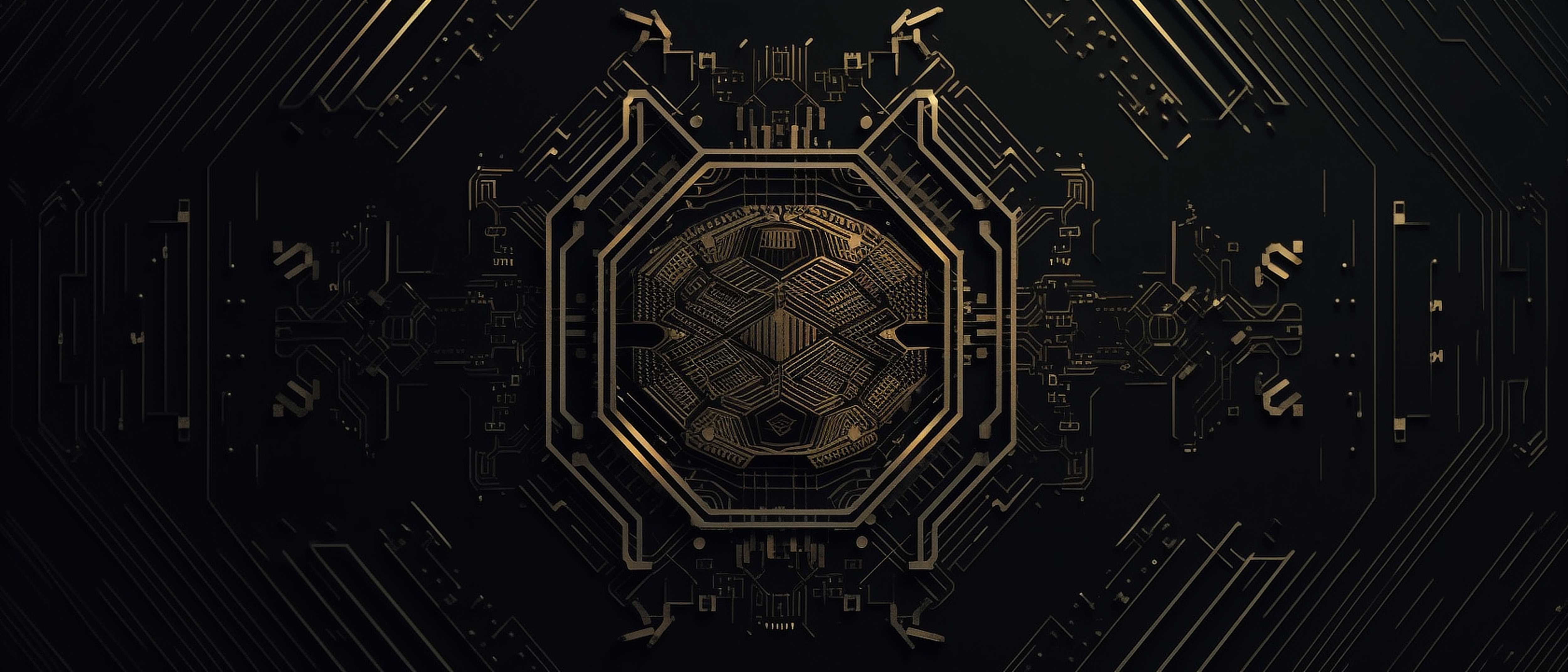 a gold and black hexagon shaped computer chip