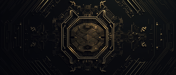 a gold and black hexagon shaped computer chip