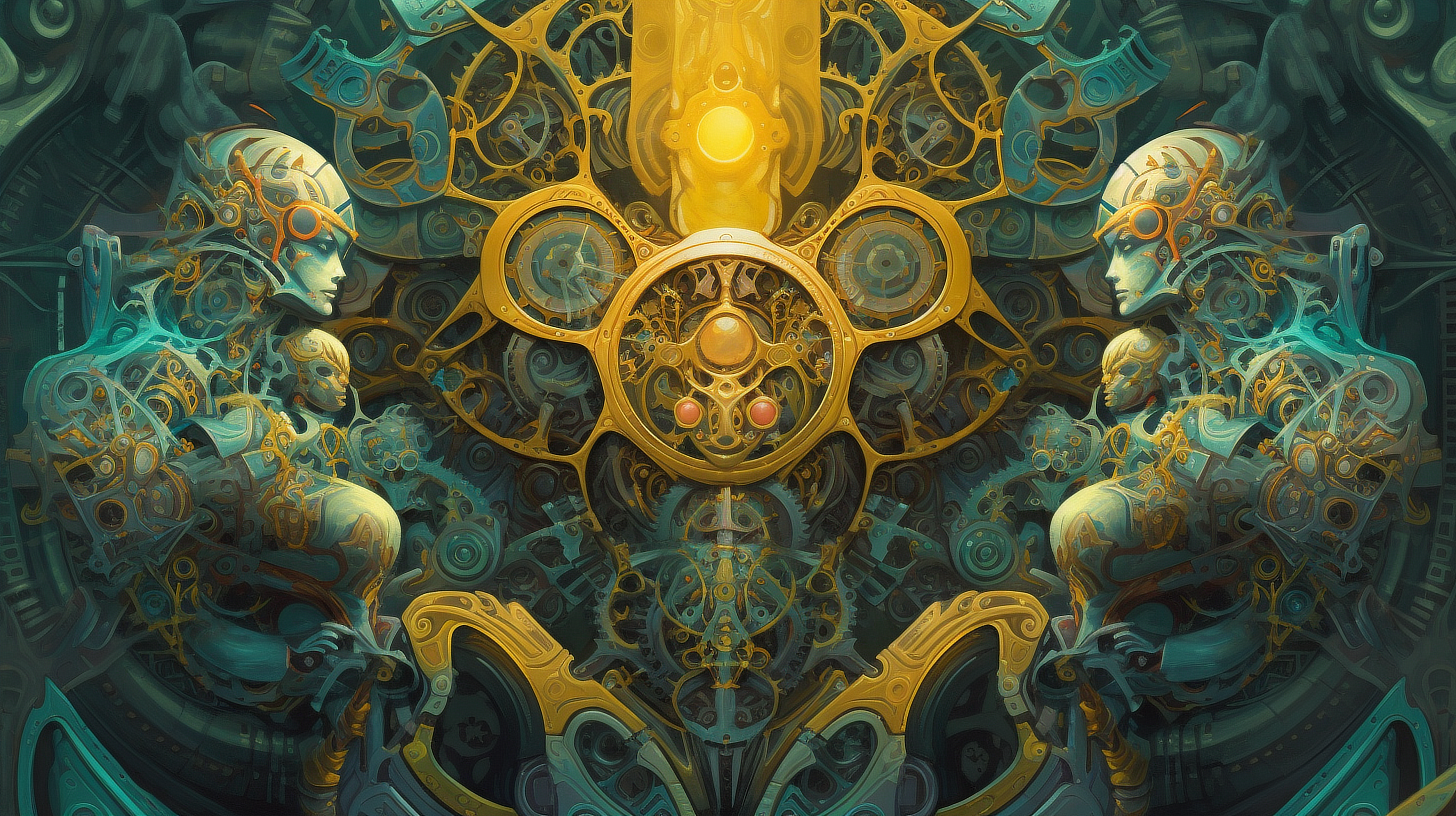 a artwork of a group of people