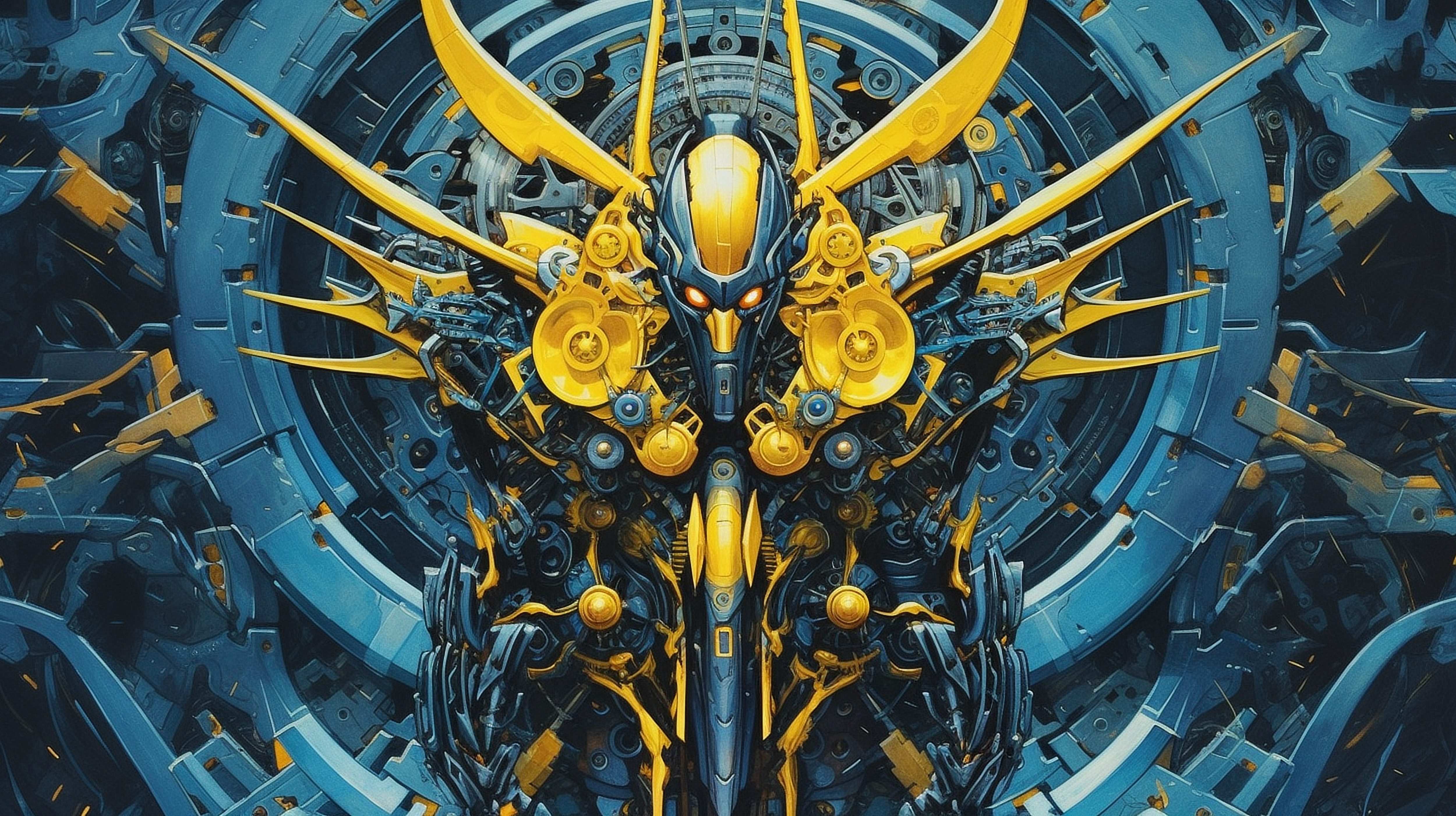 a yellow and blue robot