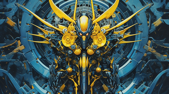 a yellow and blue robot